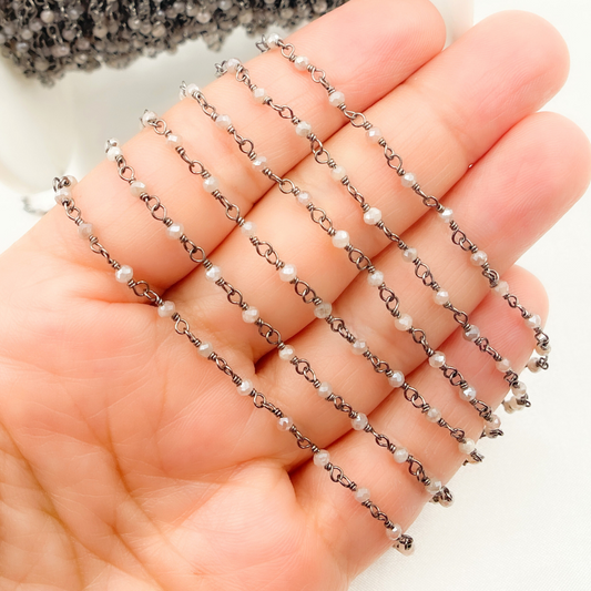 Coated Peach Moonstone Oxidized Wire Chain.