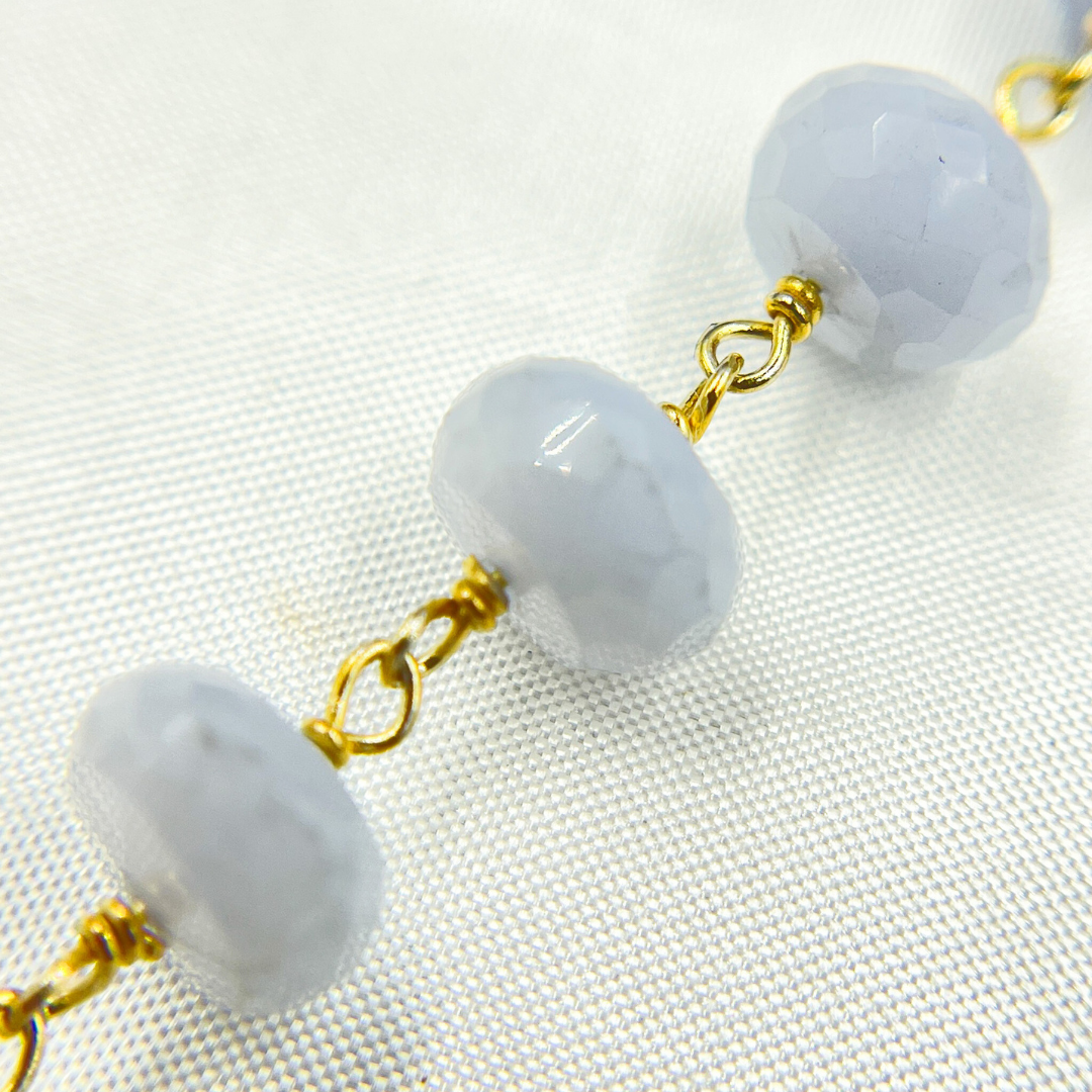 Blue Lace Agate Gold Plated Wire Chain.