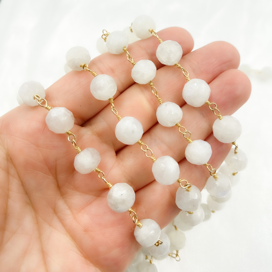 White Rainbow Moonstone Gold Plated Wire Chain.