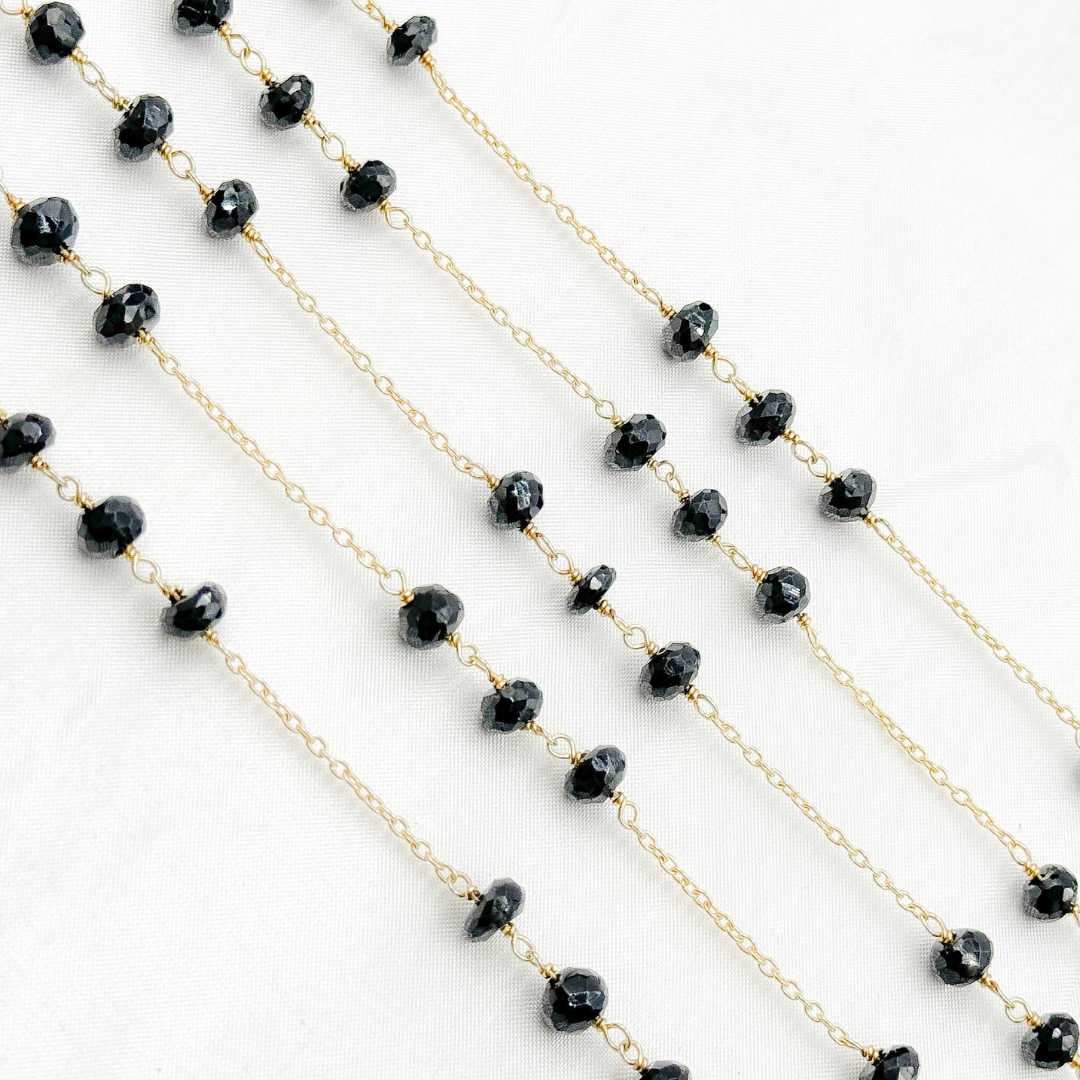 Black Spinel Gold Plated 925 Sterling Silver Wire Chain. BSP29