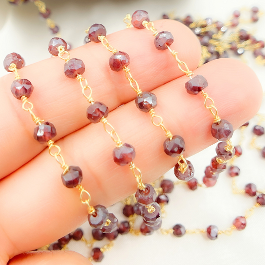 Coated Garnet Gold Plated Wire Chain
