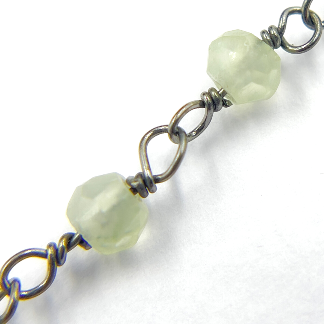 Prehnite Oxidized 925 Sterling Silver Wire Chain. CPR01