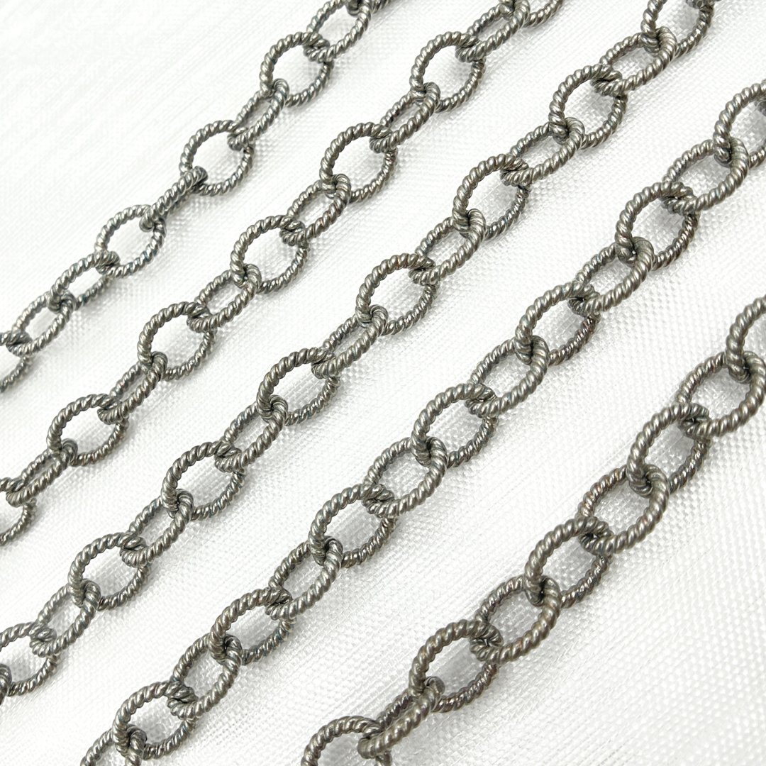 Oxidized Sterling Silver Twisted Round Link Chain