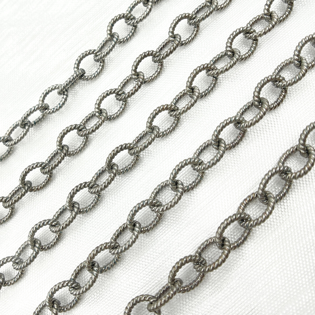 Oxidized 925 Sterling Silver Twisted Round Link Chain. 194OX