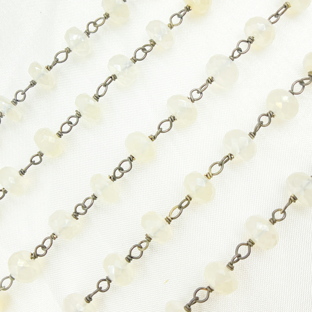 Coated White Chalcedony Oxidized Wire Chain