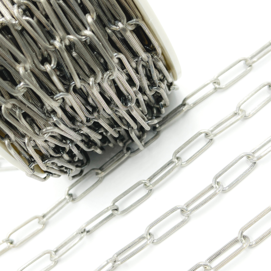 Oxidized Sterling Silver Texture Paper Clip Chain