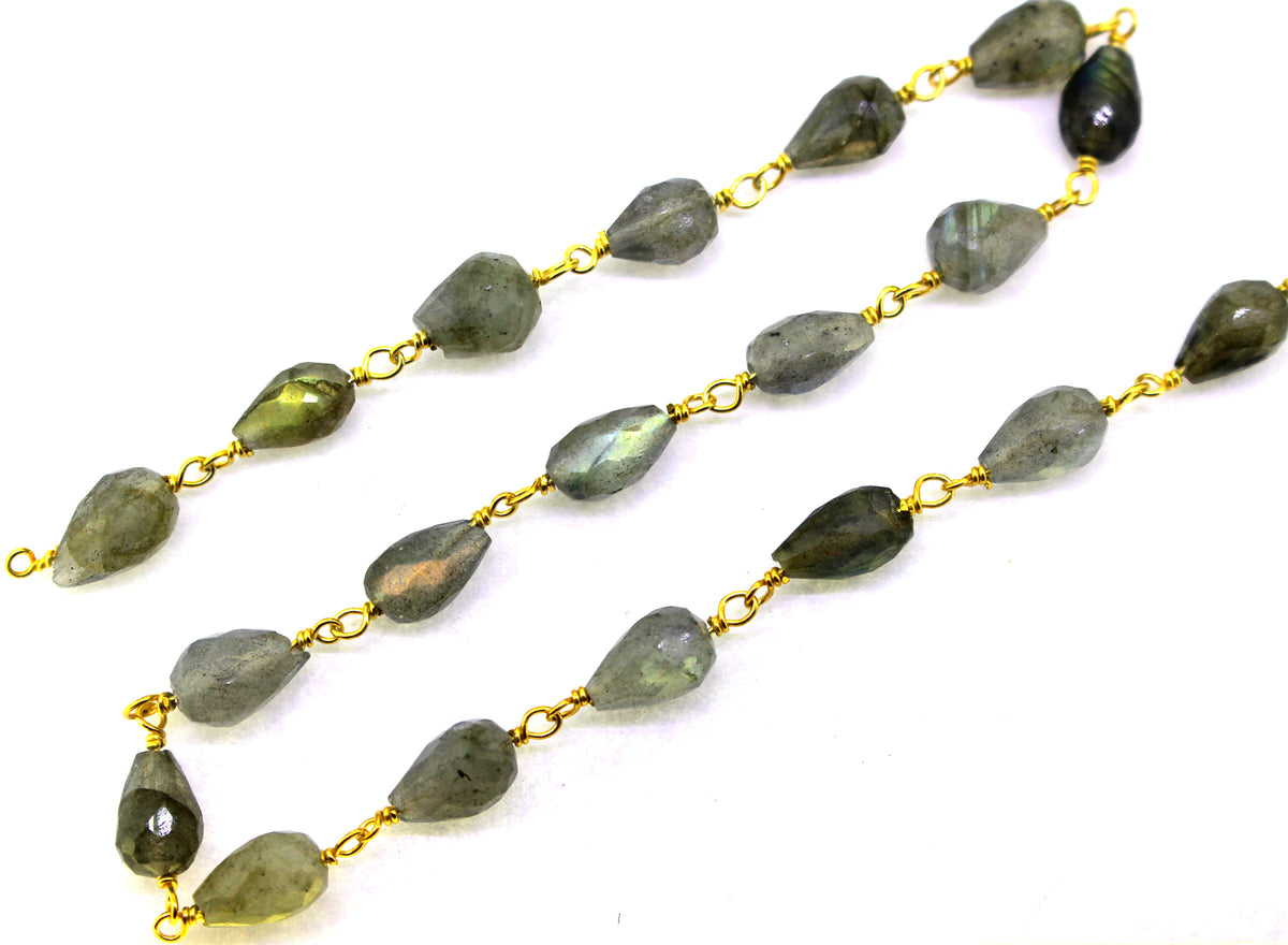 Labradorite Tear Drop Gold Plated 925 Sterling Silver Wire Chain