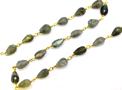 Labradorite Tear Drop Gold Plated 925 Sterling Silver Wire Chain