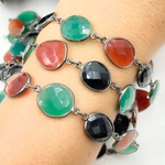 Load image into Gallery viewer, Green, Black &amp; Red Onyx Organic Shape Bezel Oxidized Silver Wire Chain. MMS25
