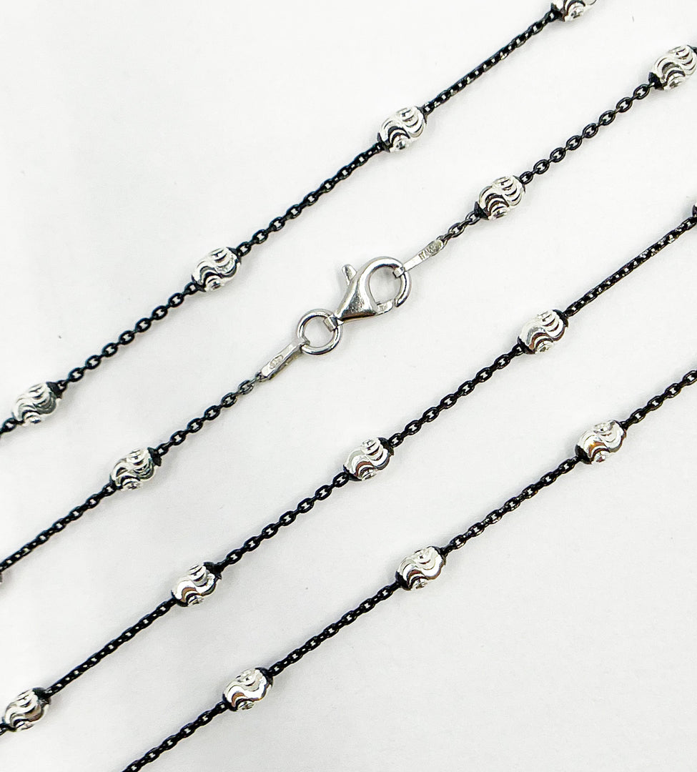 Black Rhodium 925 Sterling Silver Satellite Finish Necklace. 5Necklace