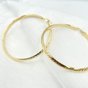 14K Solid Gold Hollow Diamond Cut Hoop