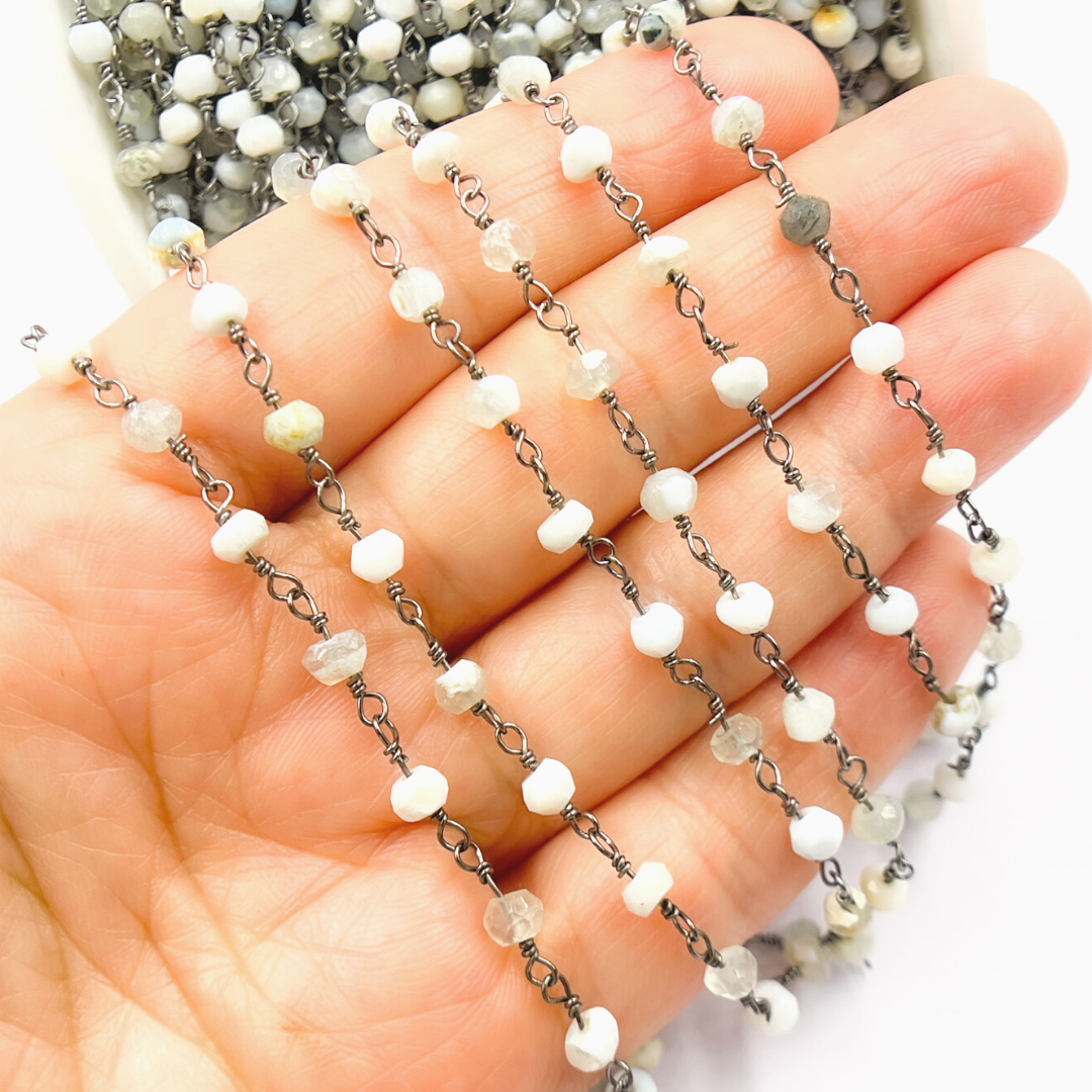 Blue Lace Agate Black Rhodium 925 Sterling Silver Wire Chain