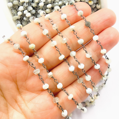 Blue Lace Agate Black Rhodium 925 Sterling Silver Wire Chain
