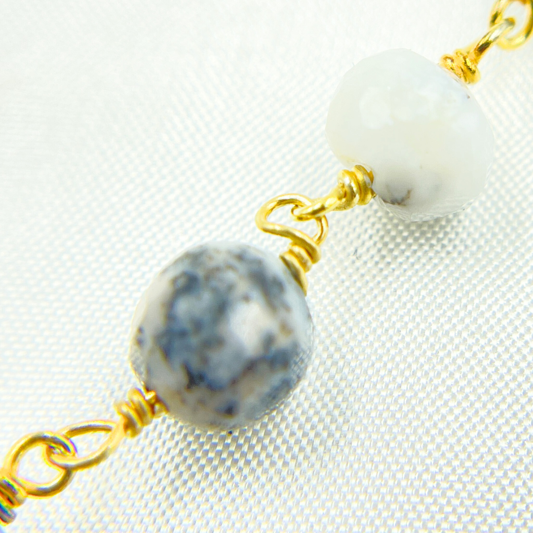 Dendrite Opal Round Shape Gold Plated Wire Chain