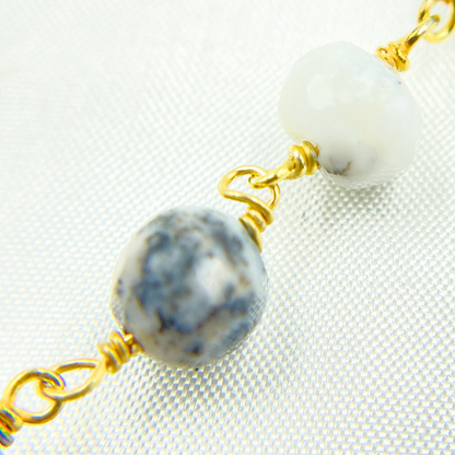 Dendrite Opal Round Shape Gold Plated Wire Chain