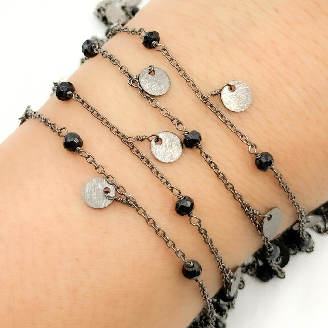 Black Spinel & Dangle Disc Oxidized Wire Chain. BSP31