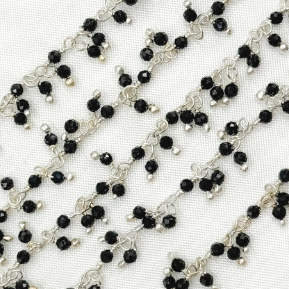 Black Spinel Cluster Dangle 925 Sterling Silver Wire Chain