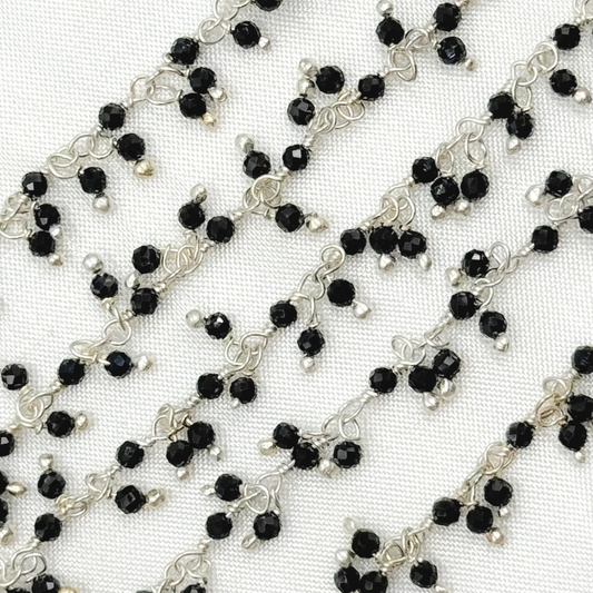 Black Spinel Cluster Dangle 925 Sterling Silver Wire Chain