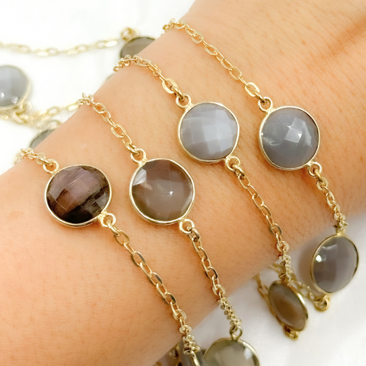 Grey Moonstone Gold Plated Connected Wire Chain