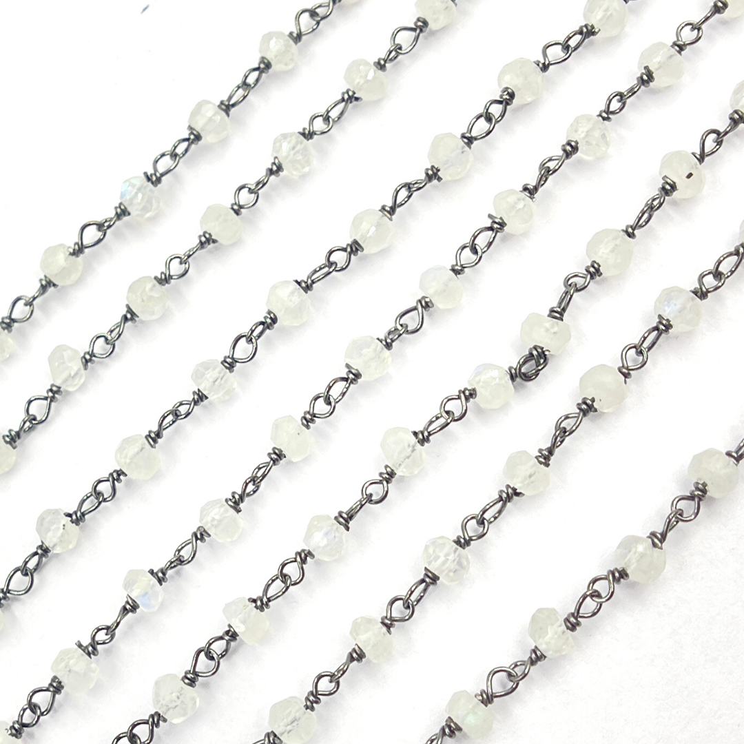 White Moonstone Oxidized 925 Sterling Silver Wire Chain. WMS19