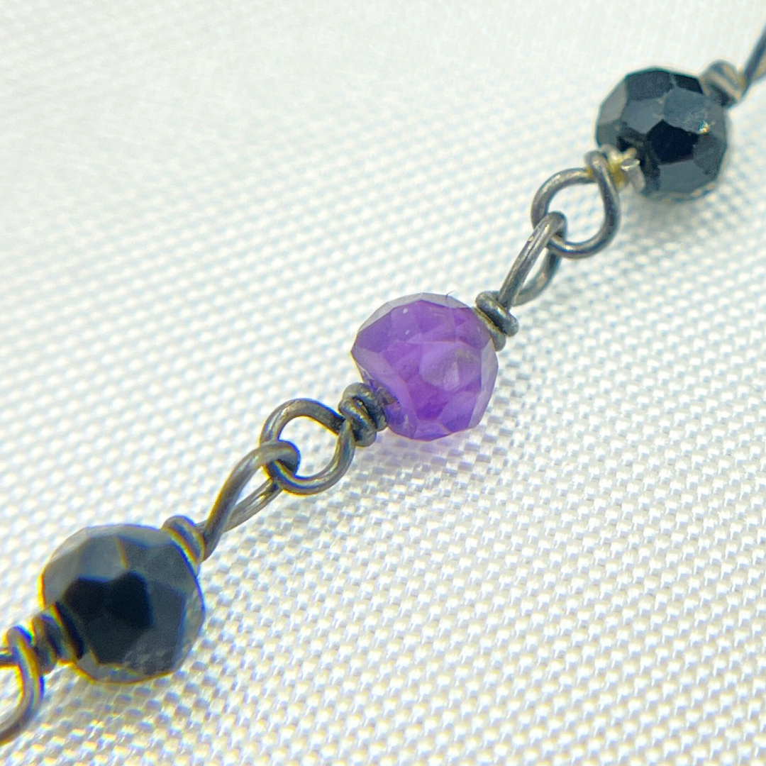 Multi Gemstone Oxidized Wire Chain.