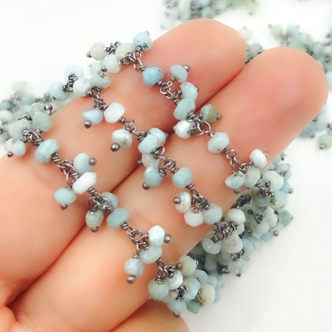 Larimar Cluster Dangle Oxidized Wire Chain. LAR7