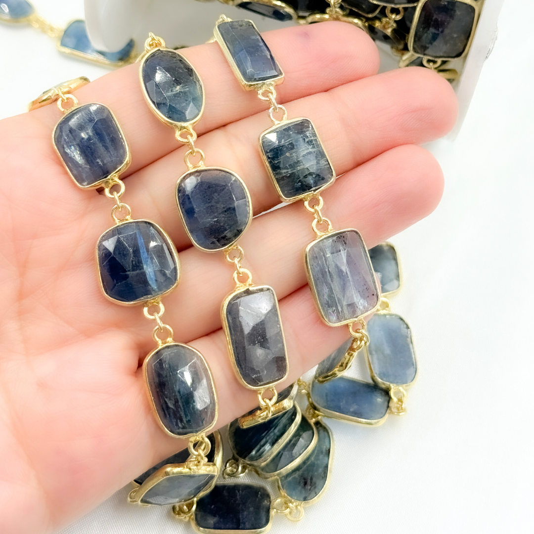 Kyanite Mix Shape Bezel Gold Plated Wire Chain.