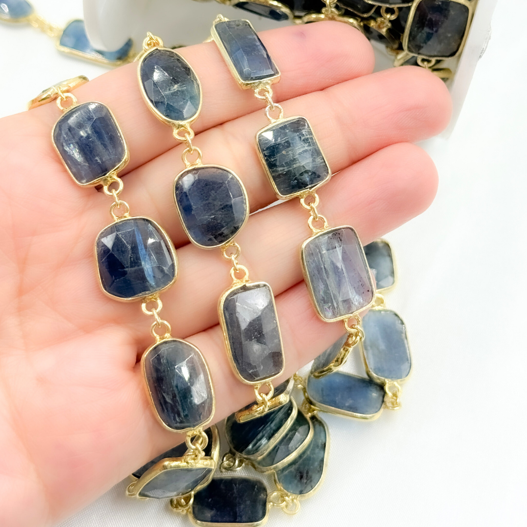 Kyanite Mix Shape Bezel Gold Plated Wire Chain. KYA12