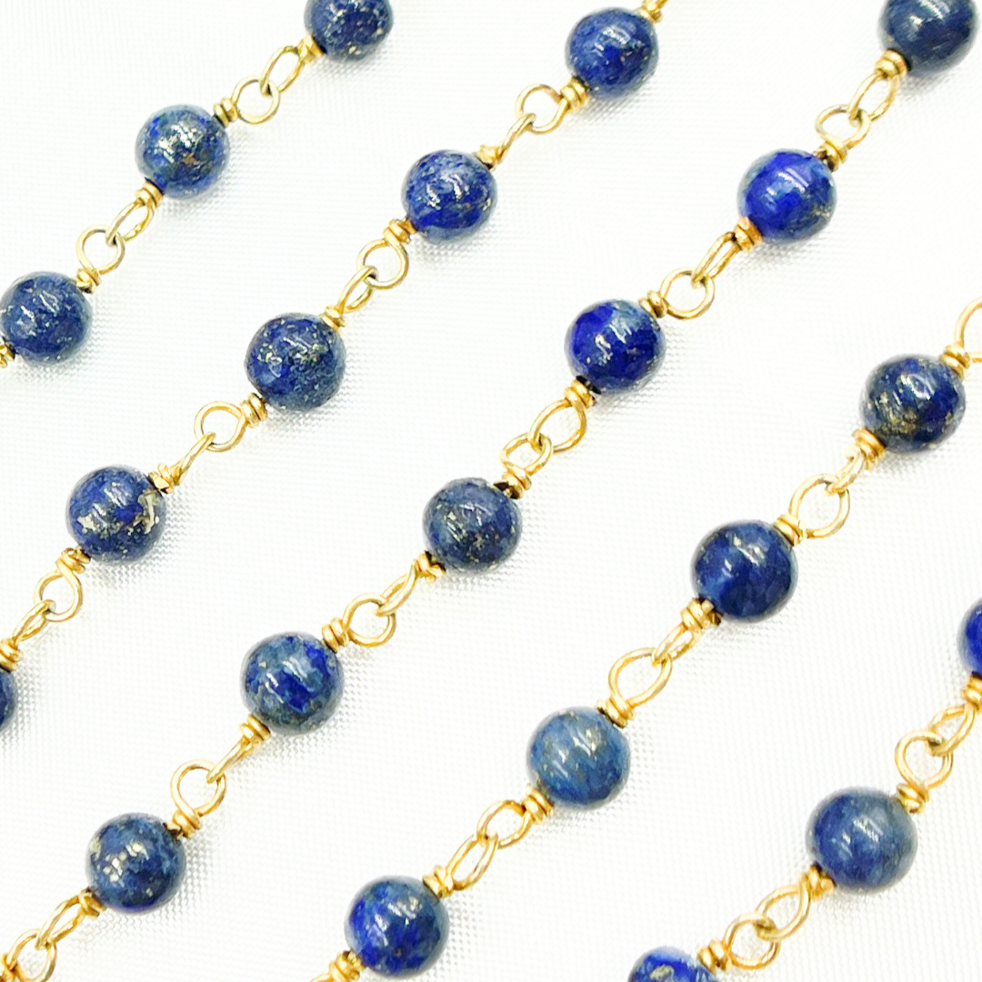 Lapis Lazuli Round Shape Gold Plated Wire Chain