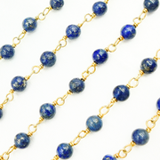 Lapis Lazuli Round Shape Gold Plated Wire Chain