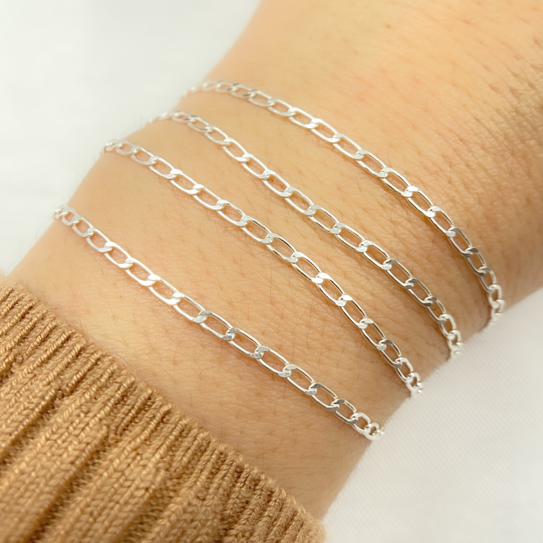 925 Sterling Silver Paperclip Flat Link Chain
