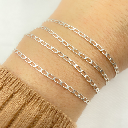 925 Sterling Silver Paperclip Flat Link Chain