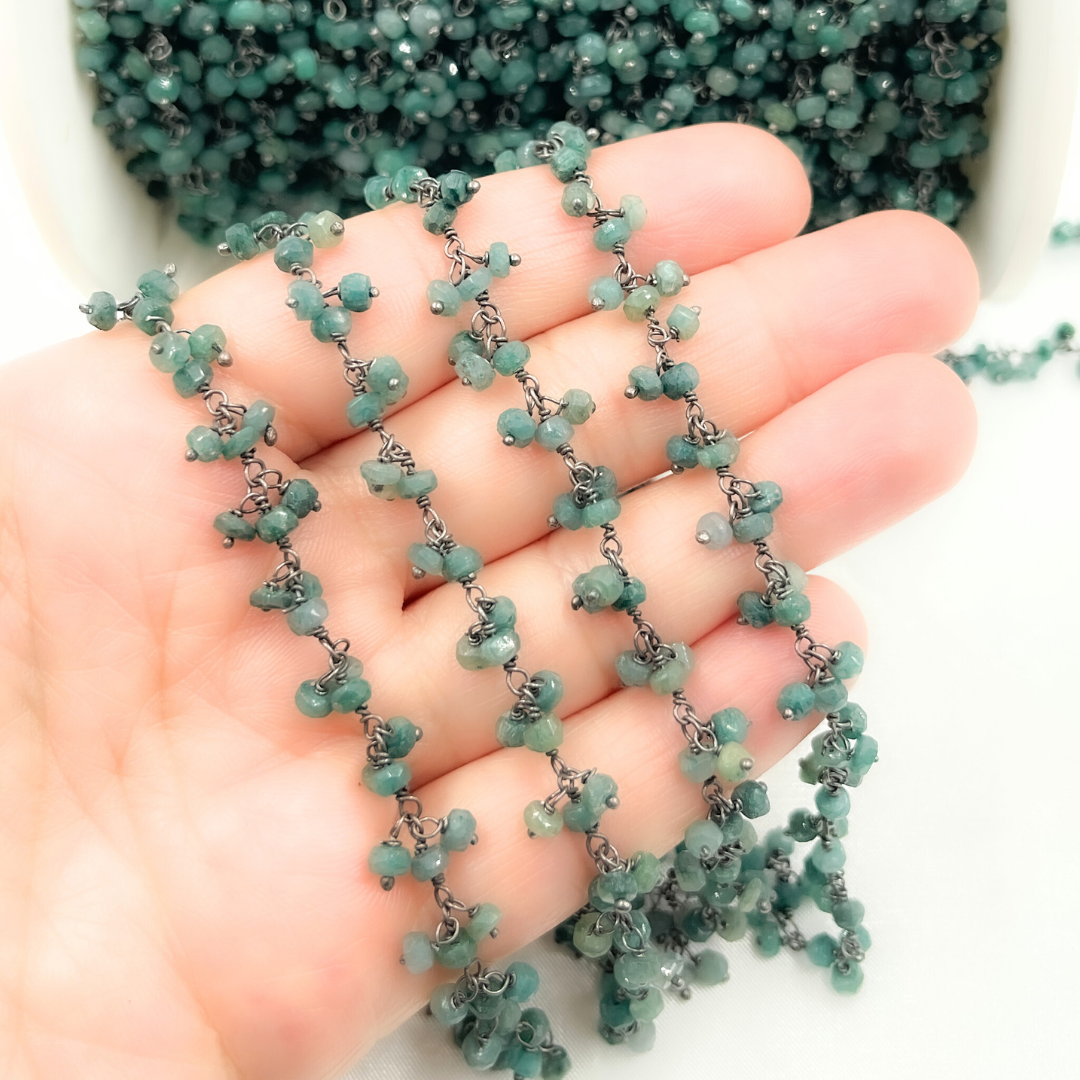 Emerald Cluster Dangle 3.5mm Oxidized Wire Chain