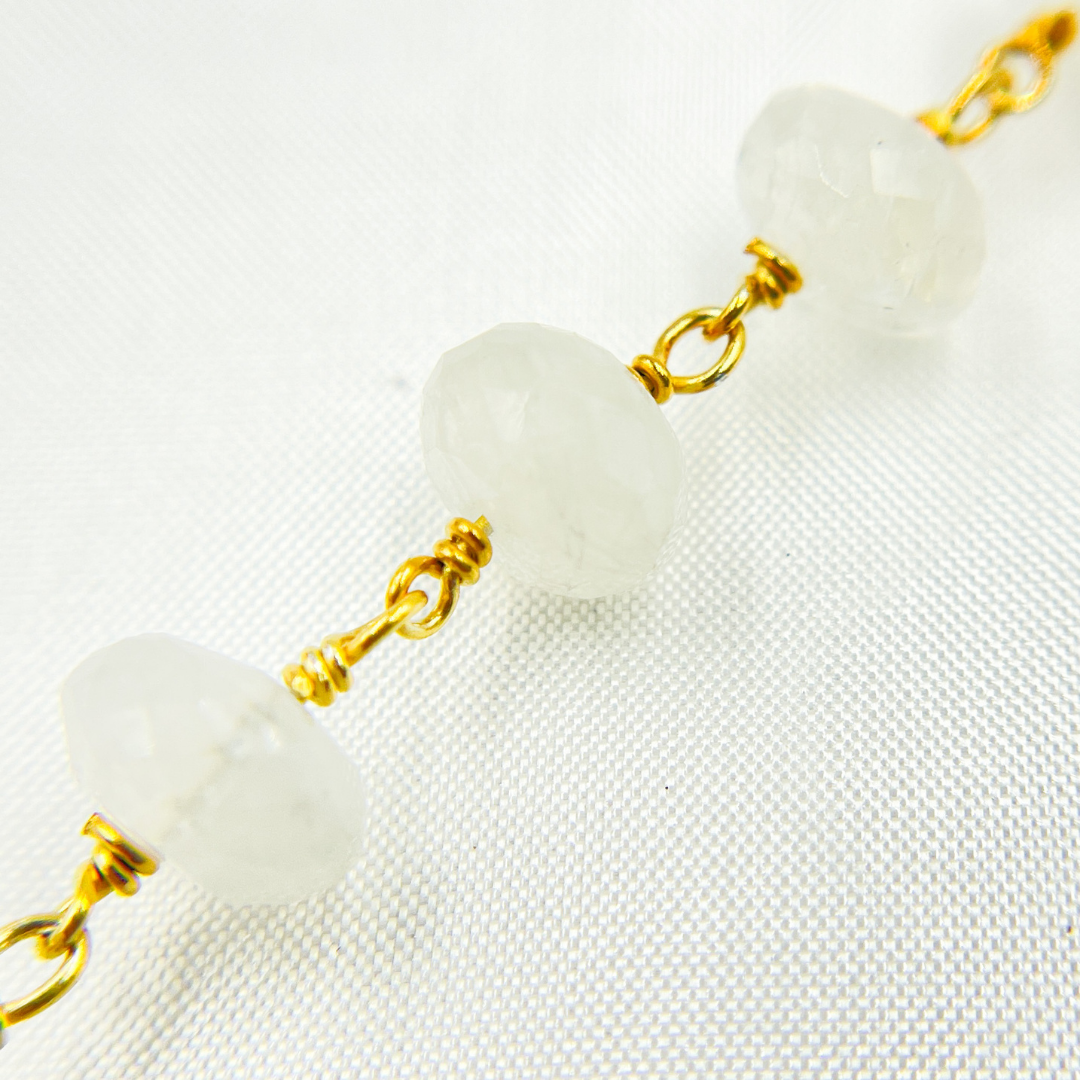 White Rainbow Moonstone Gold Plated Wire Chain.