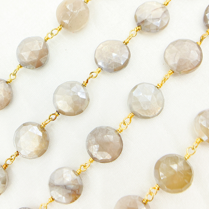 Coated Taupe Moonstone Gold Plated Wire Chain