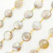 Coated Taupe Moonstone Gold Plated Wire Chain