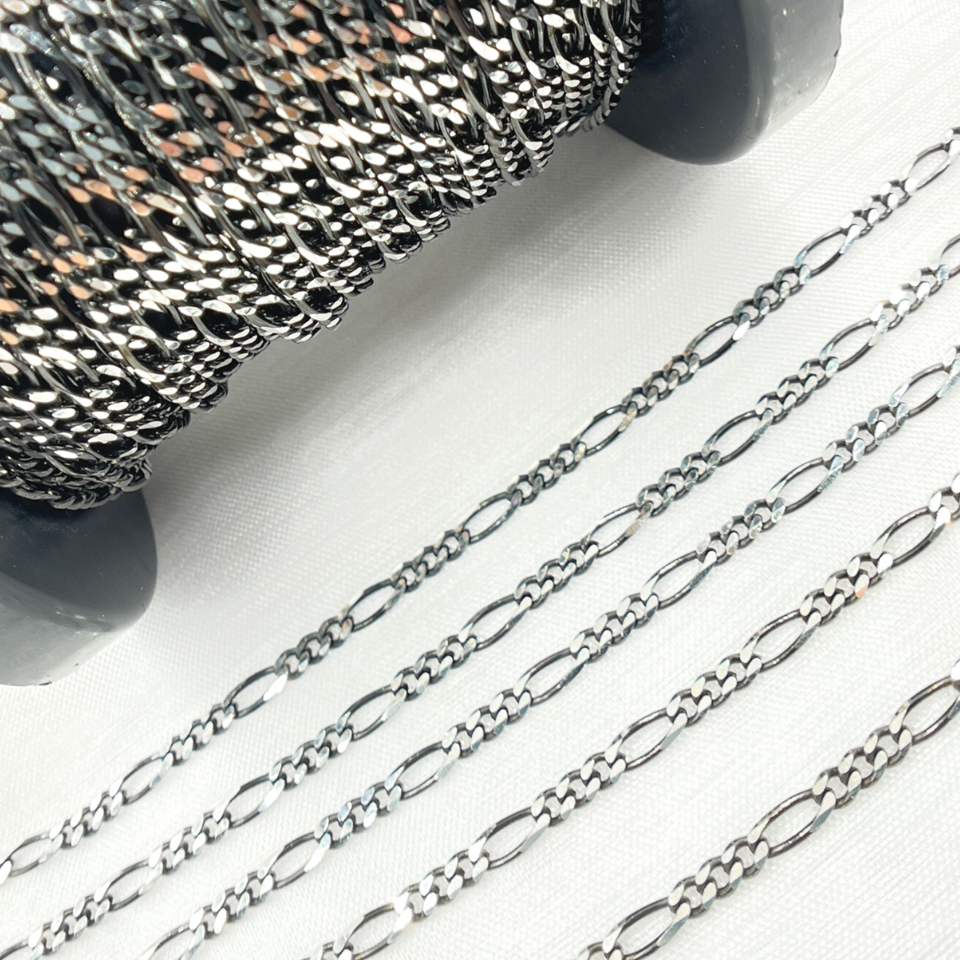 Black Rhodium & Sterling Silver Figaro Link Chain