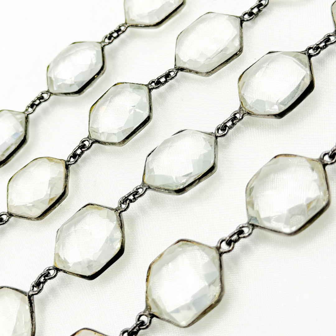 Crystal Hexagon Shape Bezel Oxidized Wire Chain. CR33