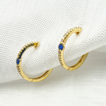 Load image into Gallery viewer, EHC56664. 14K Solid Gold Diamond &amp; Blue Sapphire Hoop Earrings
