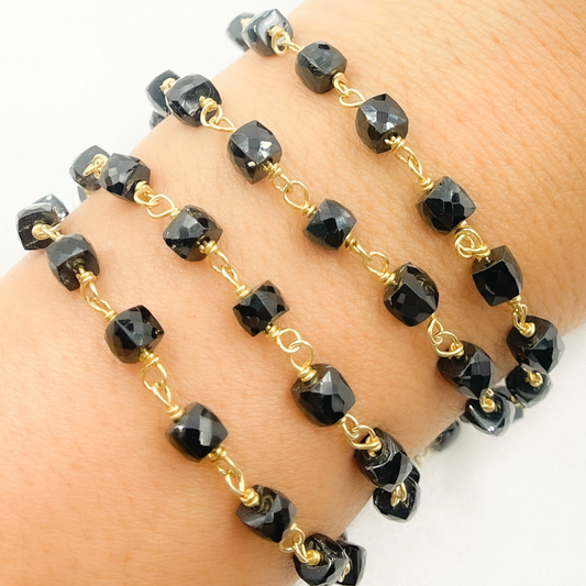 Black Spinel Gold Plated Wire Chain