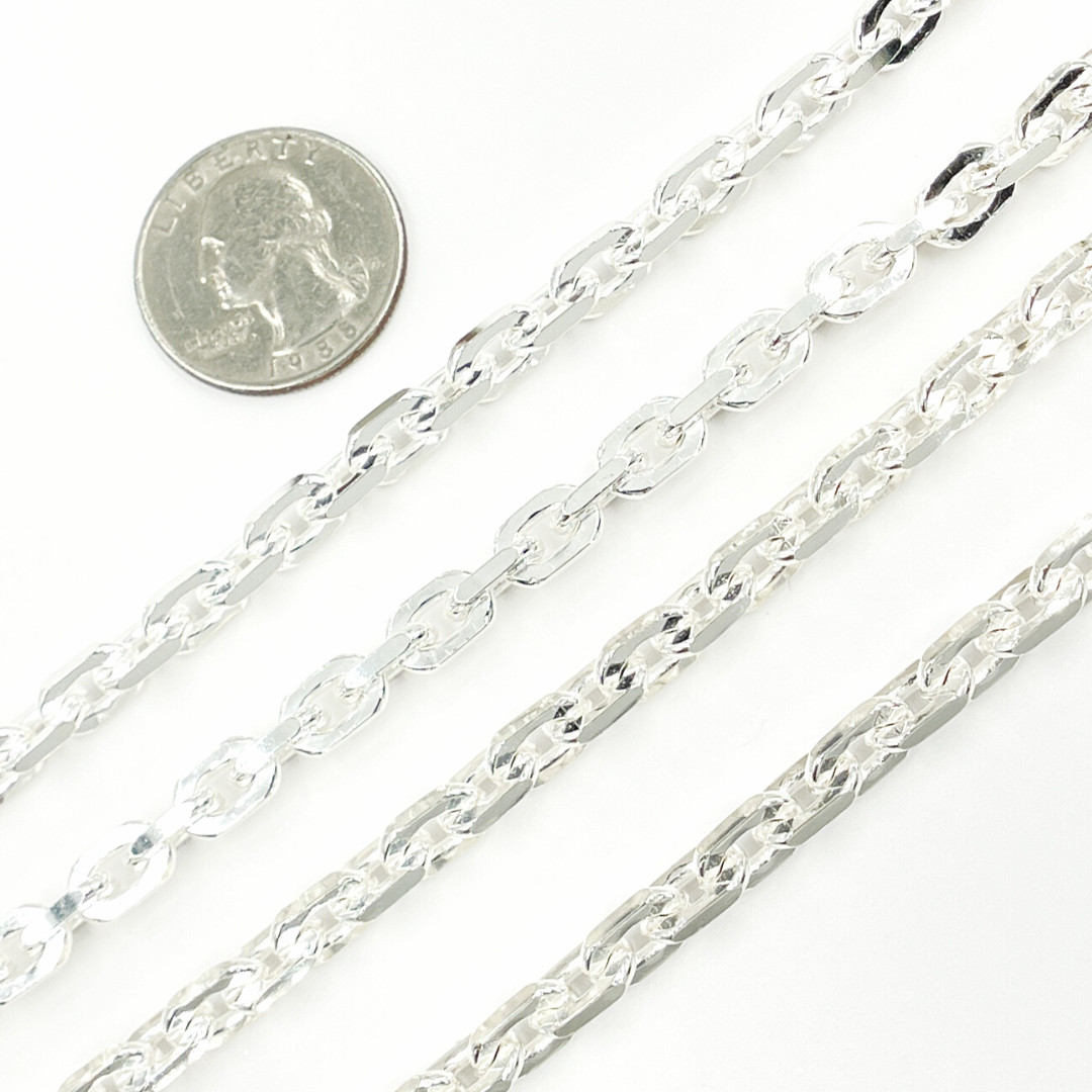 925 Sterling Silver Diamond Cut Box Link Chain. Z85SS