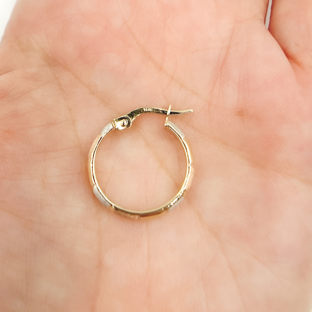 14K Solid Tri-Tone Gold Earrings Circle Shape Hoop. 