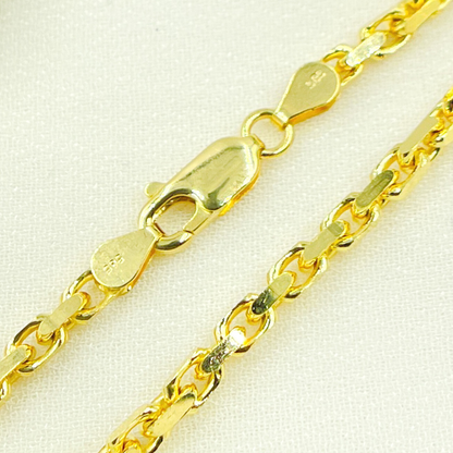 14K Solid Yellow Gold Diamond Cut Box Link Necklace