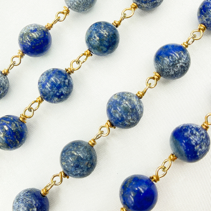 Lapis Lazuli Round Gold Plated Wire Chain.