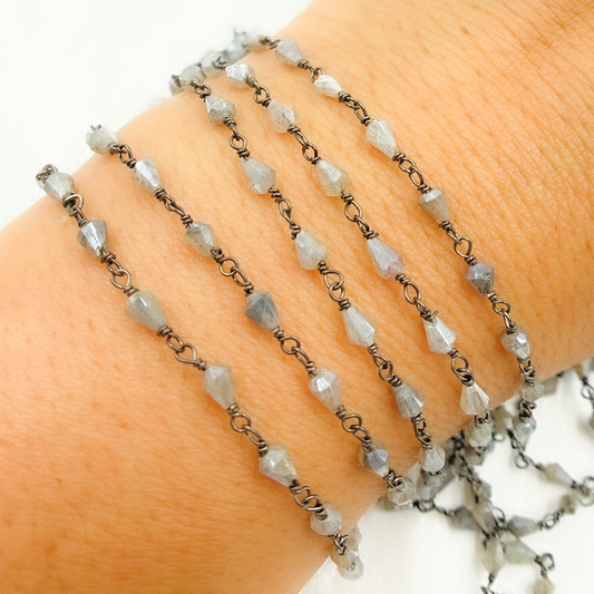 Coated Labradorite Oxidized Wire Chain