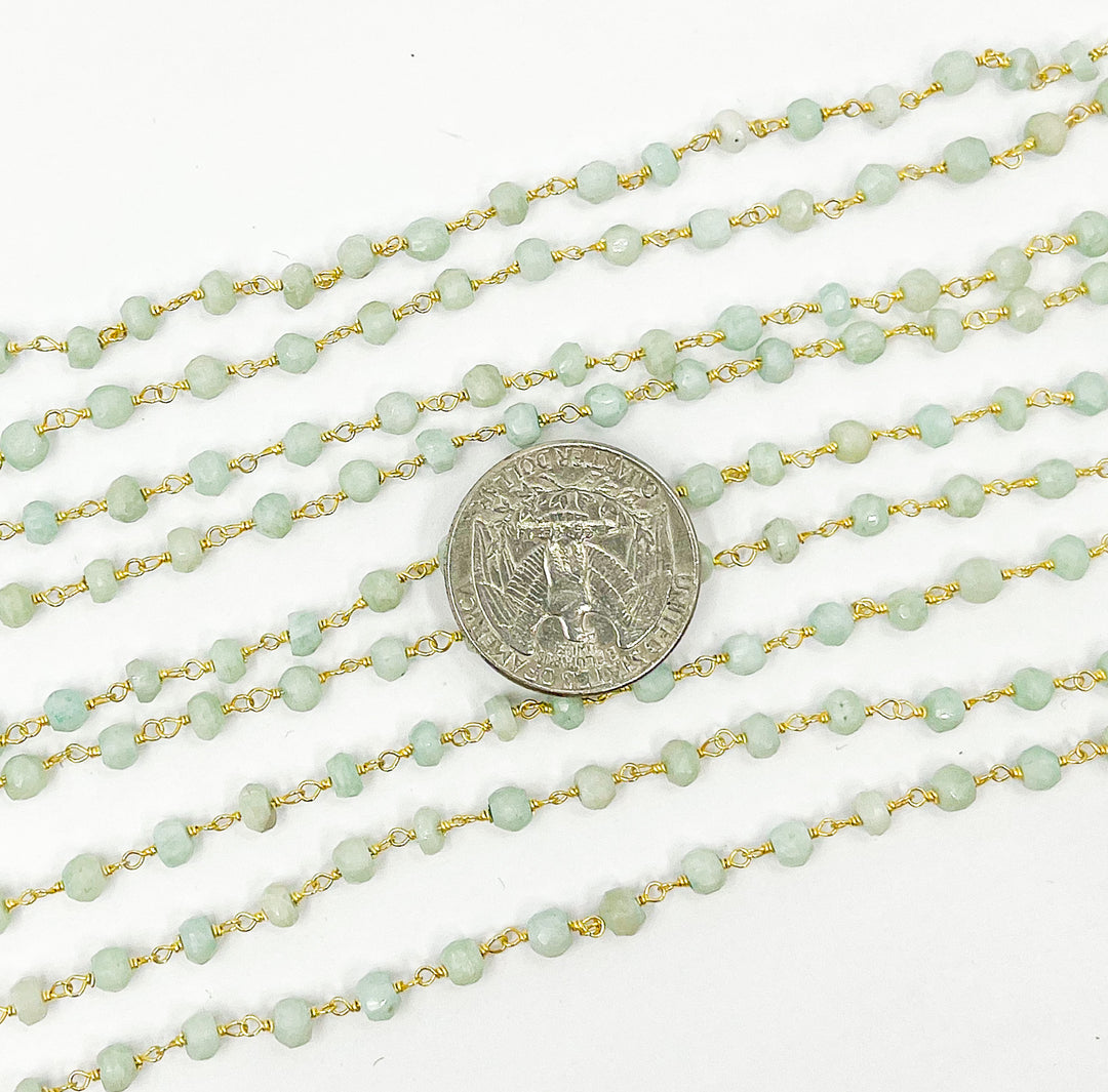 Amazonite Wire Wrap Chain made with Gold Plated 925 Sterling Silver. AMZ7