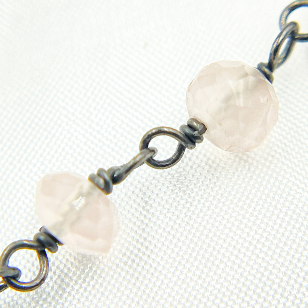 Rose Quartz Oxidized 925 Sterling Silver Wire Chain