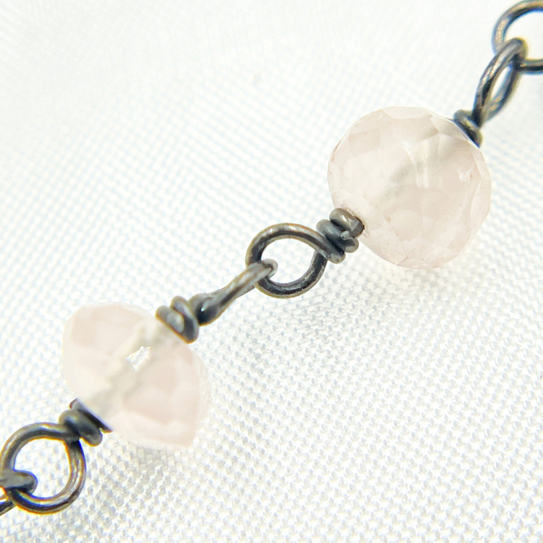 Rose Quartz Oxidized 925 Sterling Silver Wire Chain. RQ7