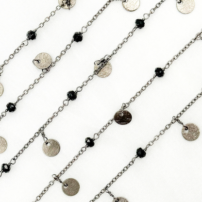 Black Spinel & Dangle Disc Oxidized Wire Chain.