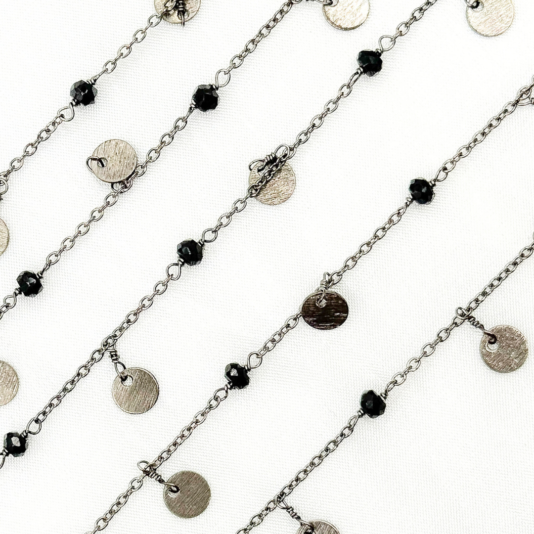 Black Spinel & Dangle Disc Oxidized Wire Chain. BSP31